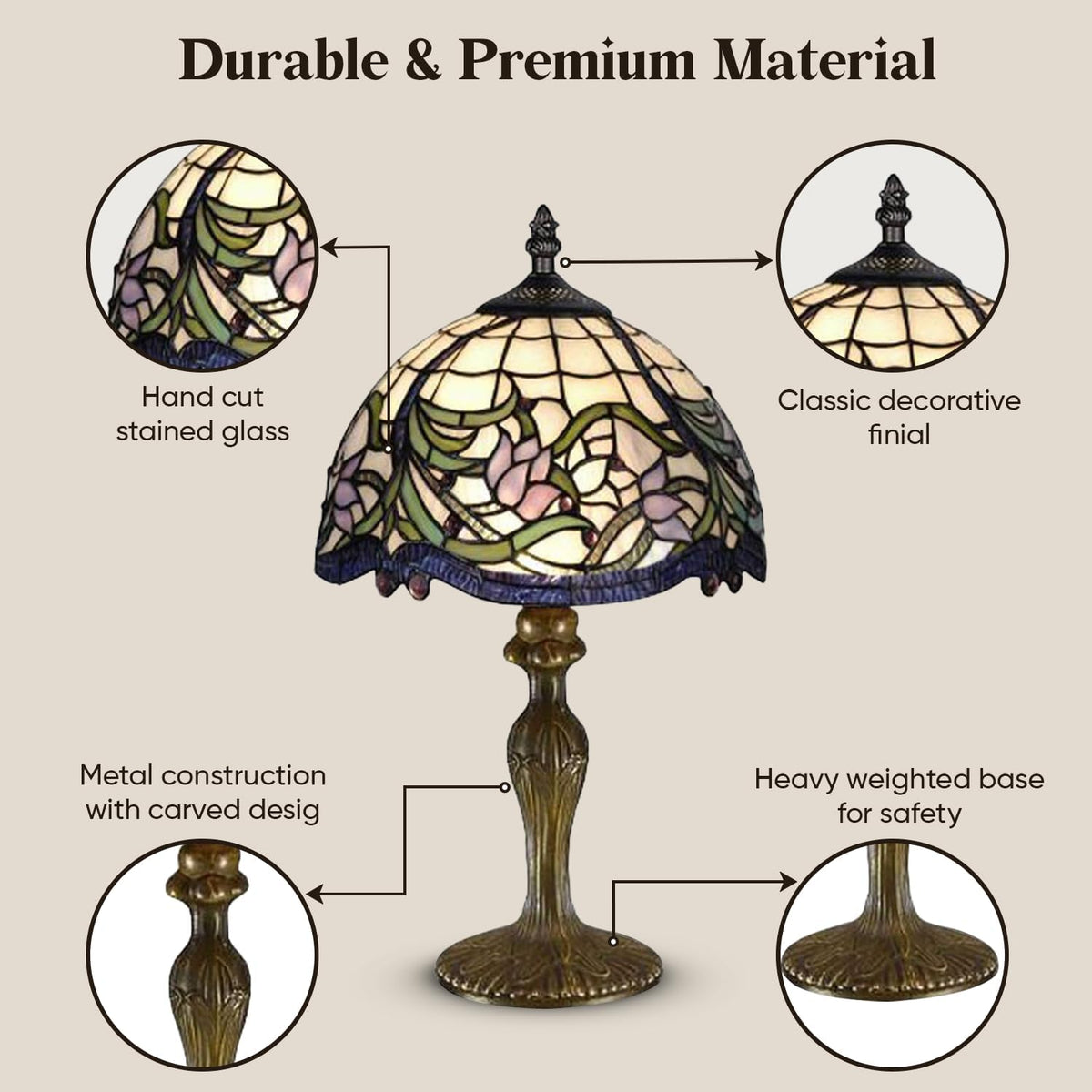 BELOFAY Premium Tiffany Table Lamp - Floral Vintage Style