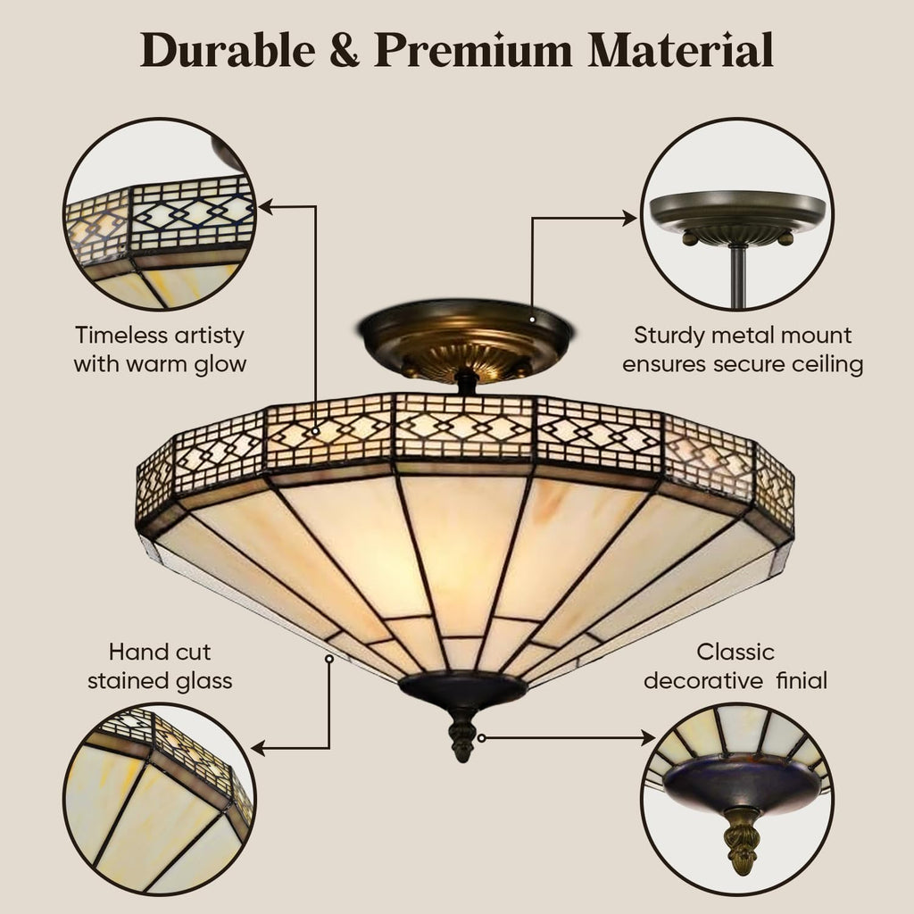 BELOFAY Premium Tiffany Ceiling Light - Mission Style