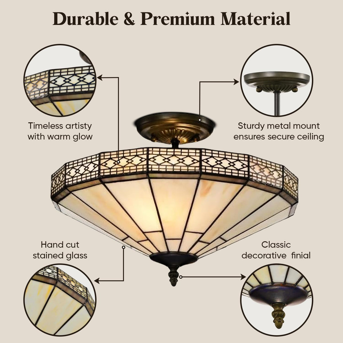 BELOFAY Premium Tiffany Ceiling Light - Mission Style