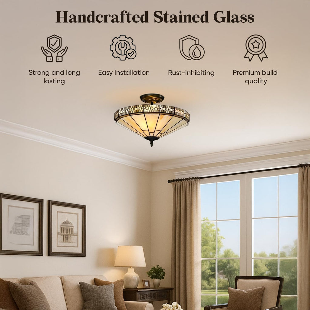 BELOFAY Premium Tiffany Ceiling Light - Mission Style