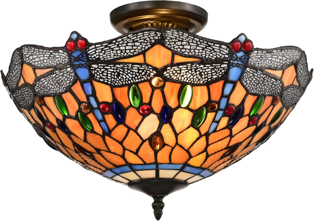 BELOFAY Premium Tiffany Ceiling Light - Blue Dragonfly Style