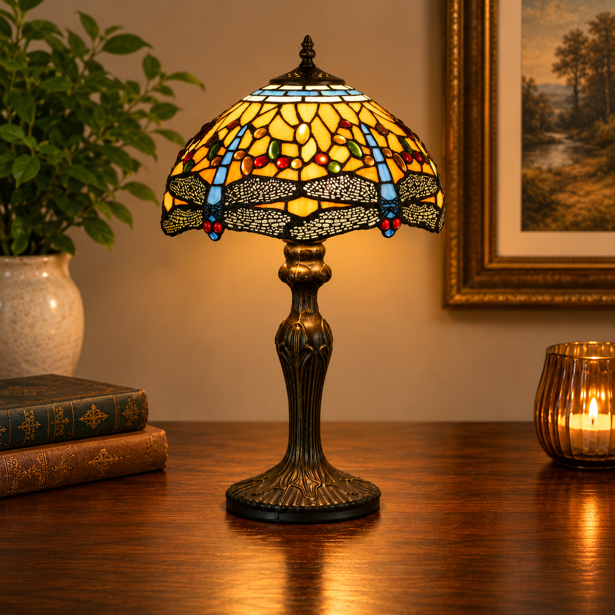 BELOFAY Premium Tiffany Table Lamp - Dragonfly Style