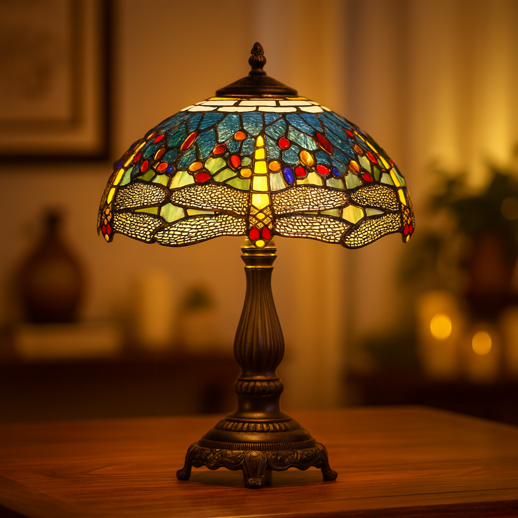 BELOFAY Premium Tiffany Table Lamp - Yellow Dragonfly Style